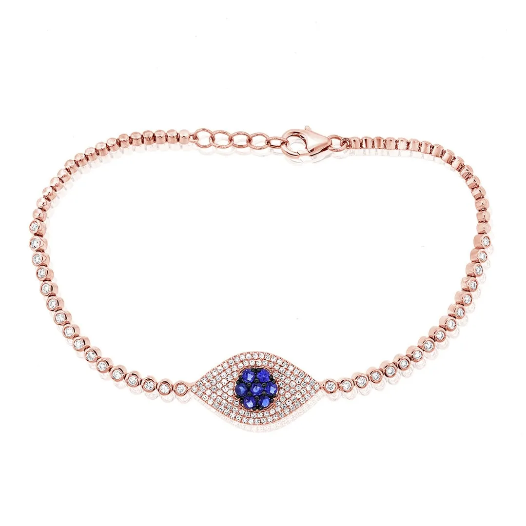 14KT Gold Diamond Freya Evil Eye Tennis Bracelet