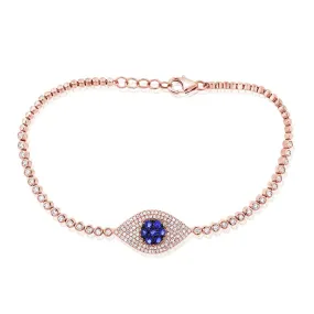 14KT Gold Diamond Freya Evil Eye Tennis Bracelet