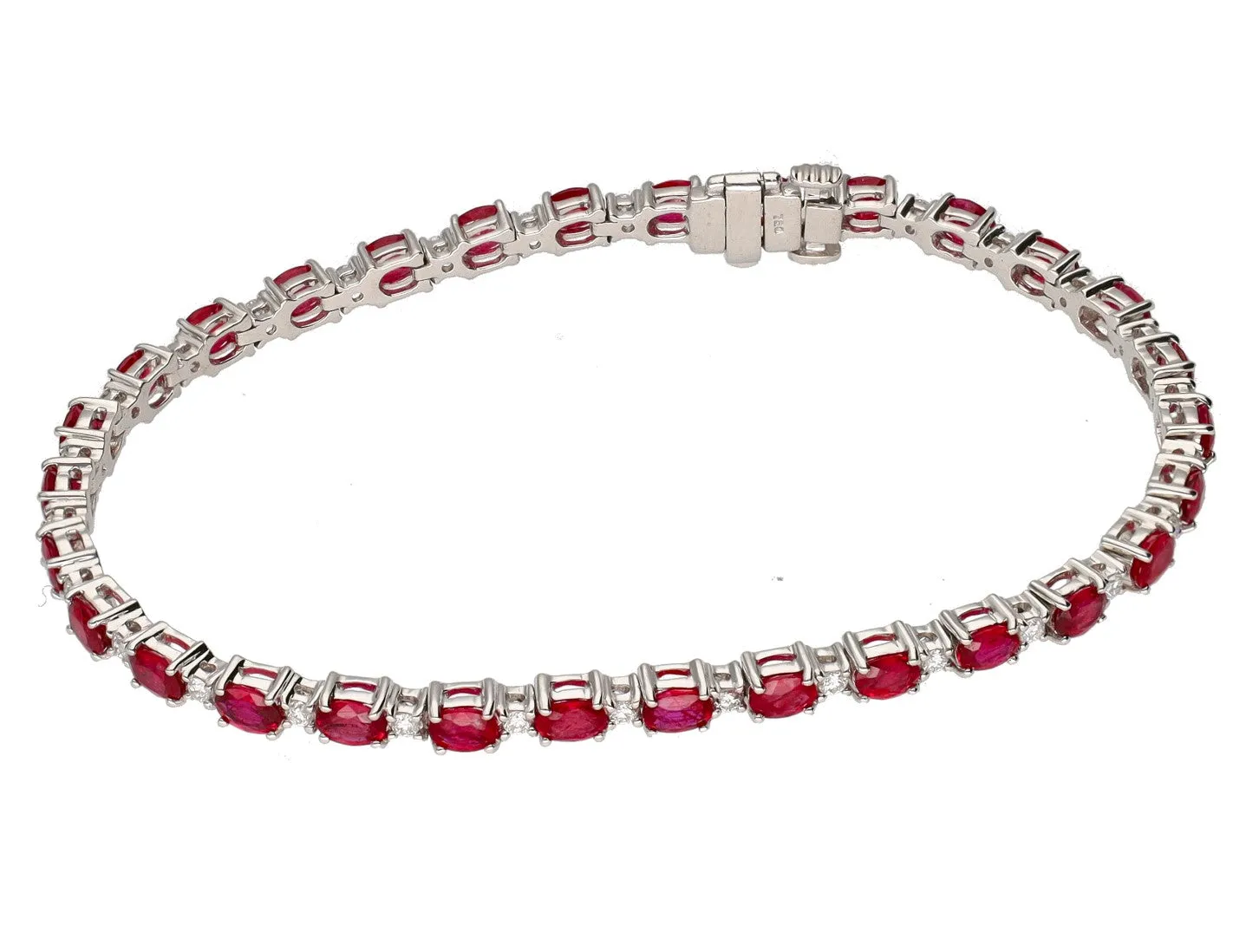 18K White Gold Oval Ruby and Diamond Tennis Bracelet