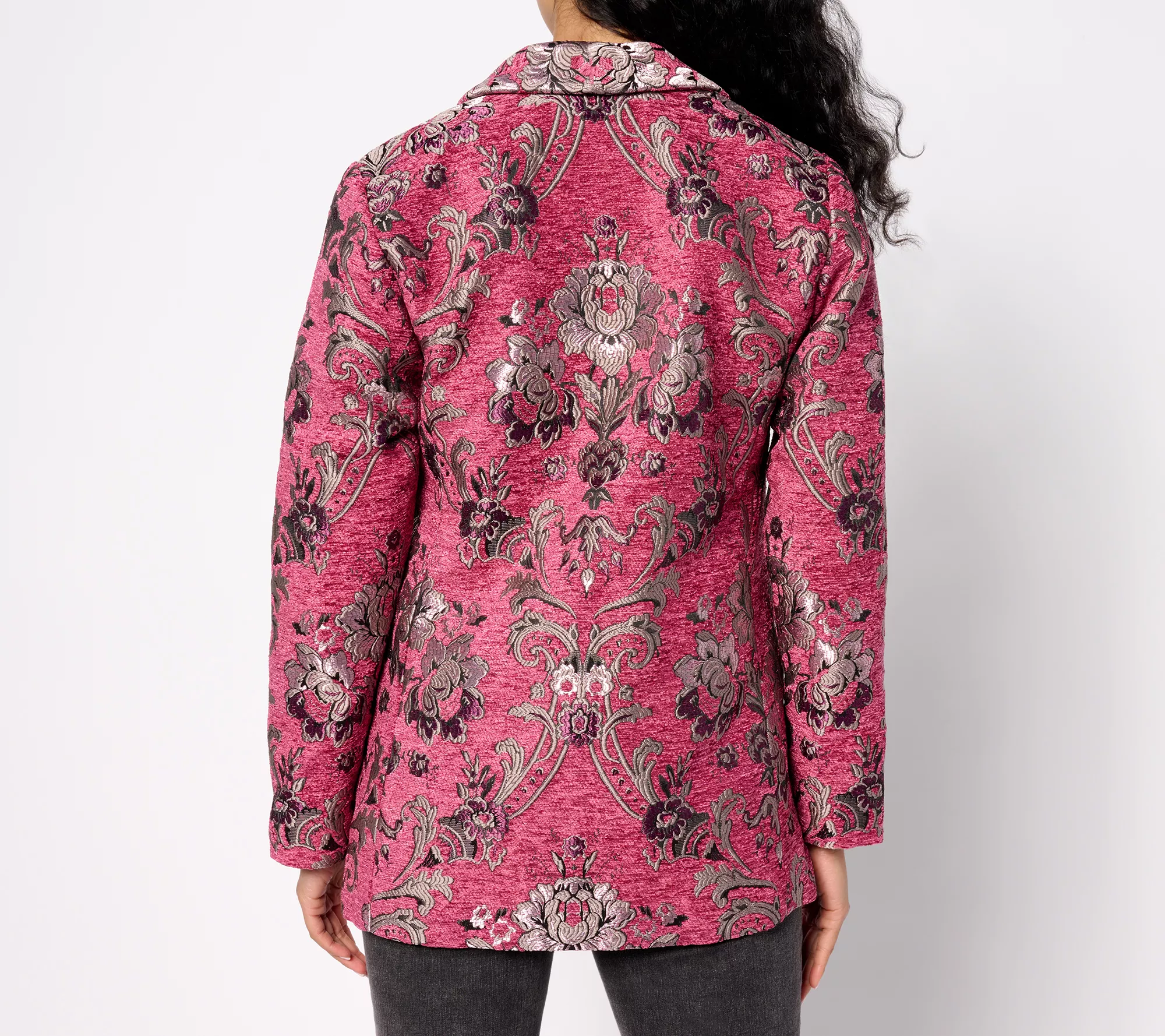 "As Is" GRAVER Susan Graver Petite Jacquard Tapestry Notch Collar Jacket