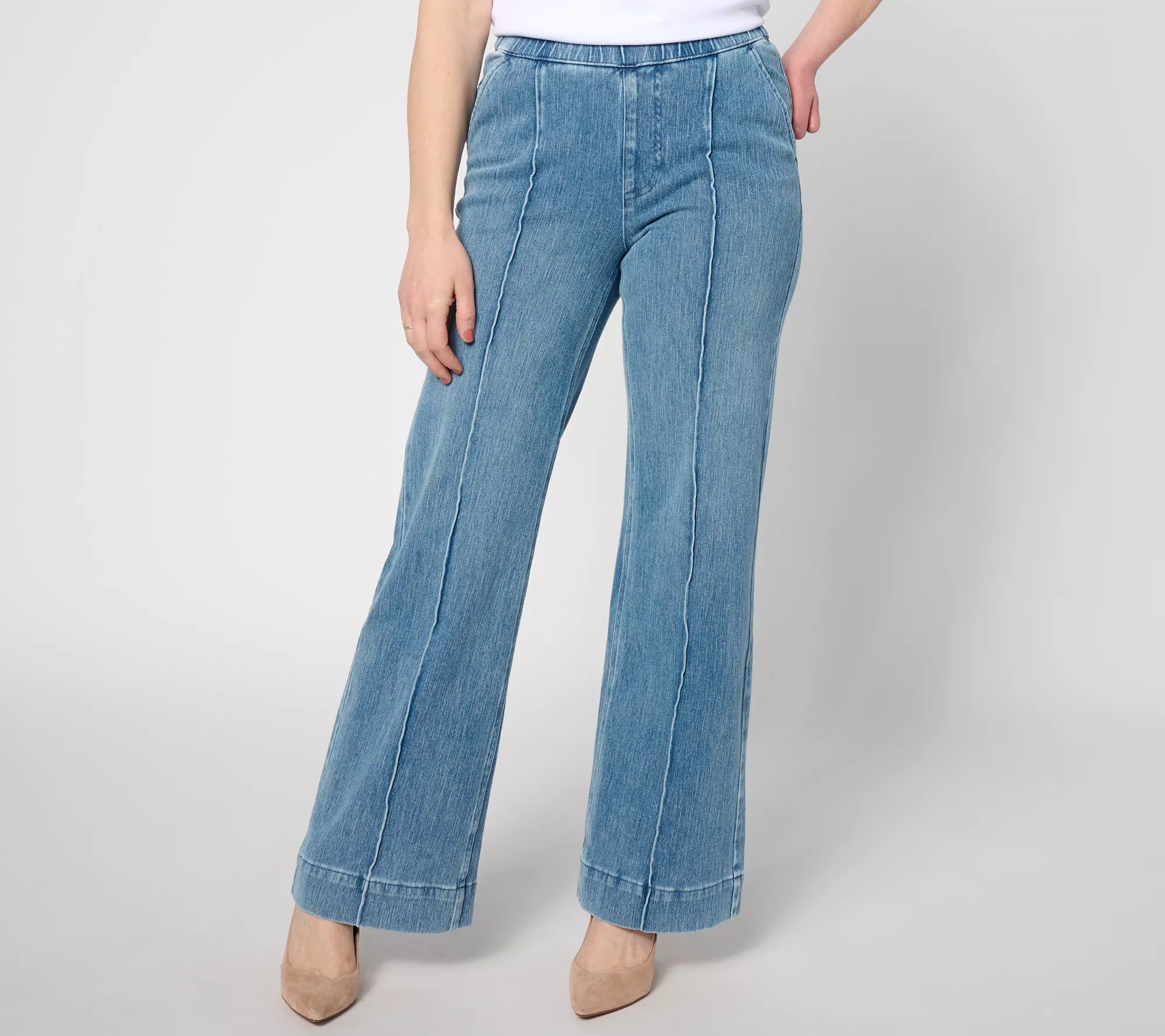 "As Is" Isaac Mizrahi Live! Regular Knit Denim Trouser Jeans w/Detail