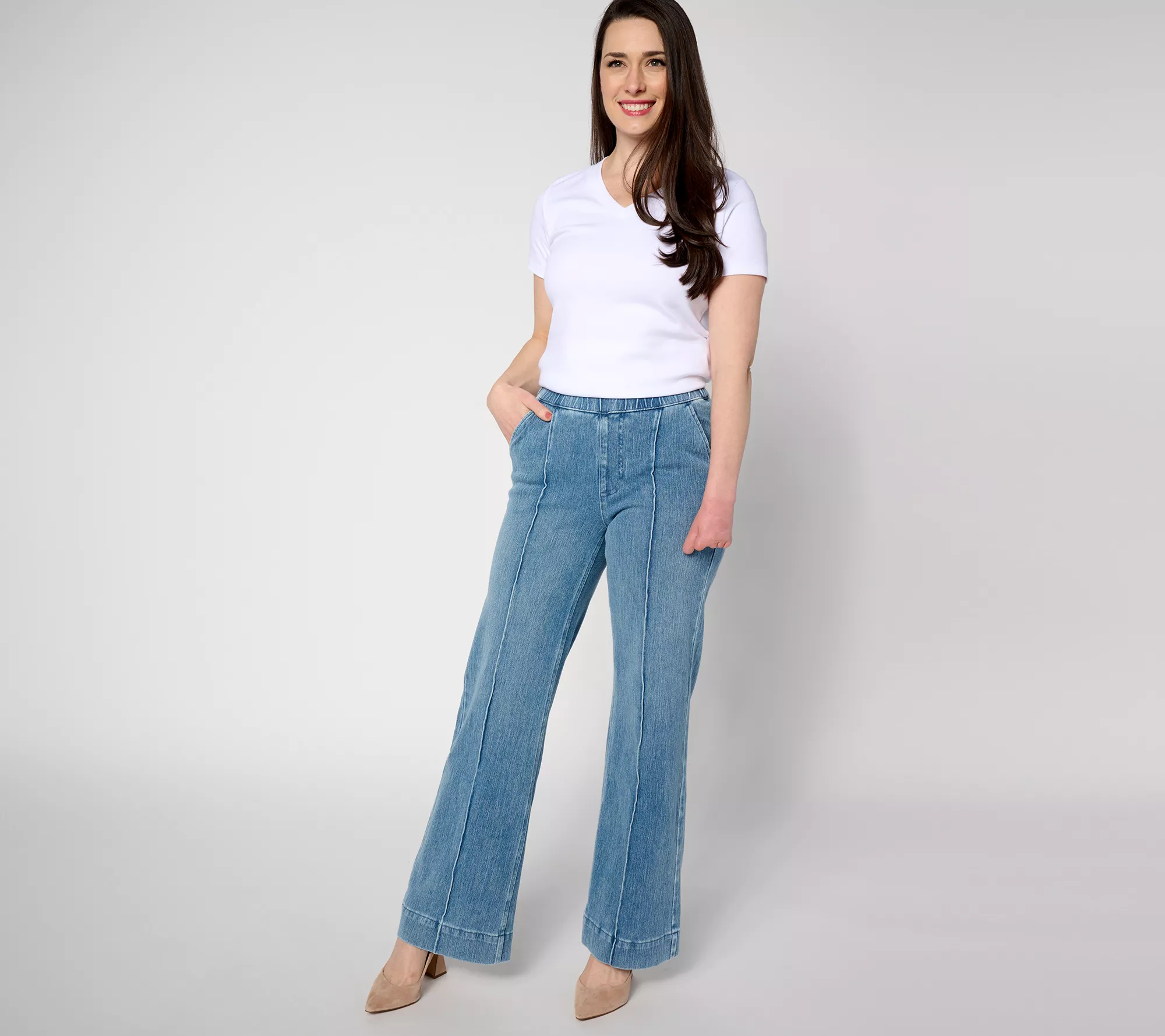 "As Is" Isaac Mizrahi Live! Regular Knit Denim Trouser Jeans w/Detail