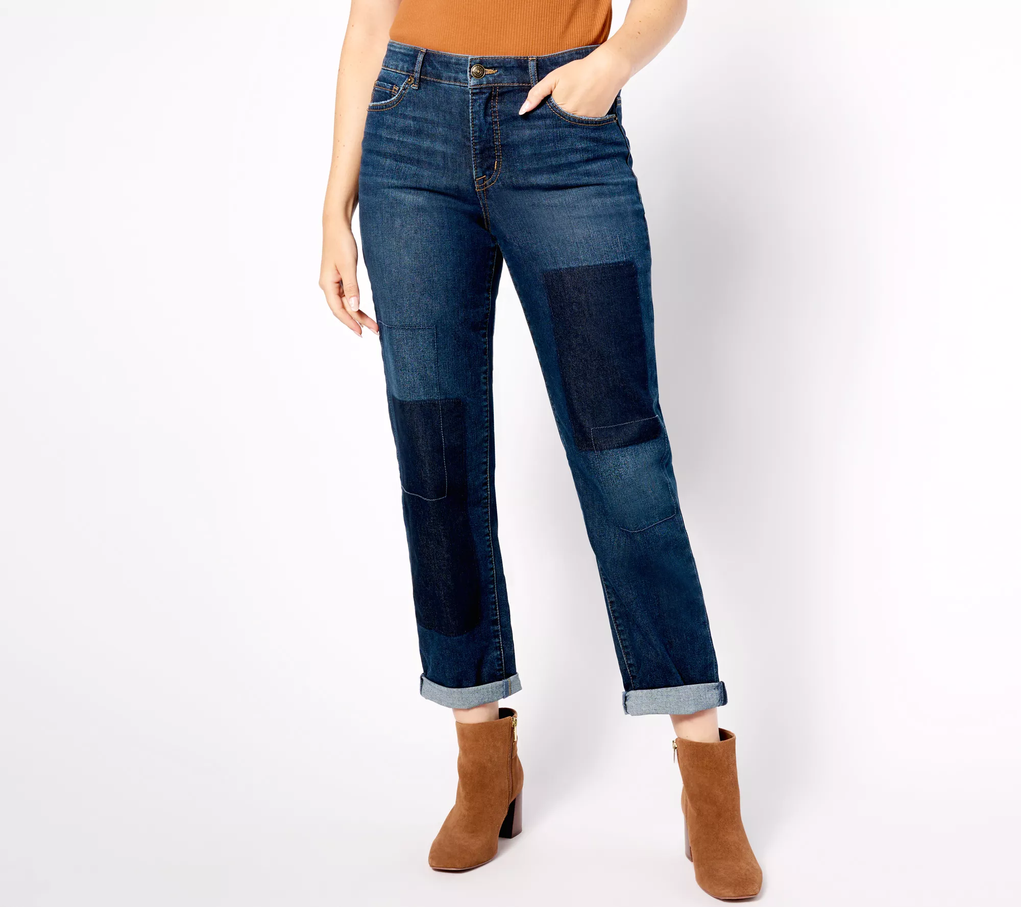 "As Is" LOGO by Lori Goldstein Tall Shadow Patch Boyfriend Jeans