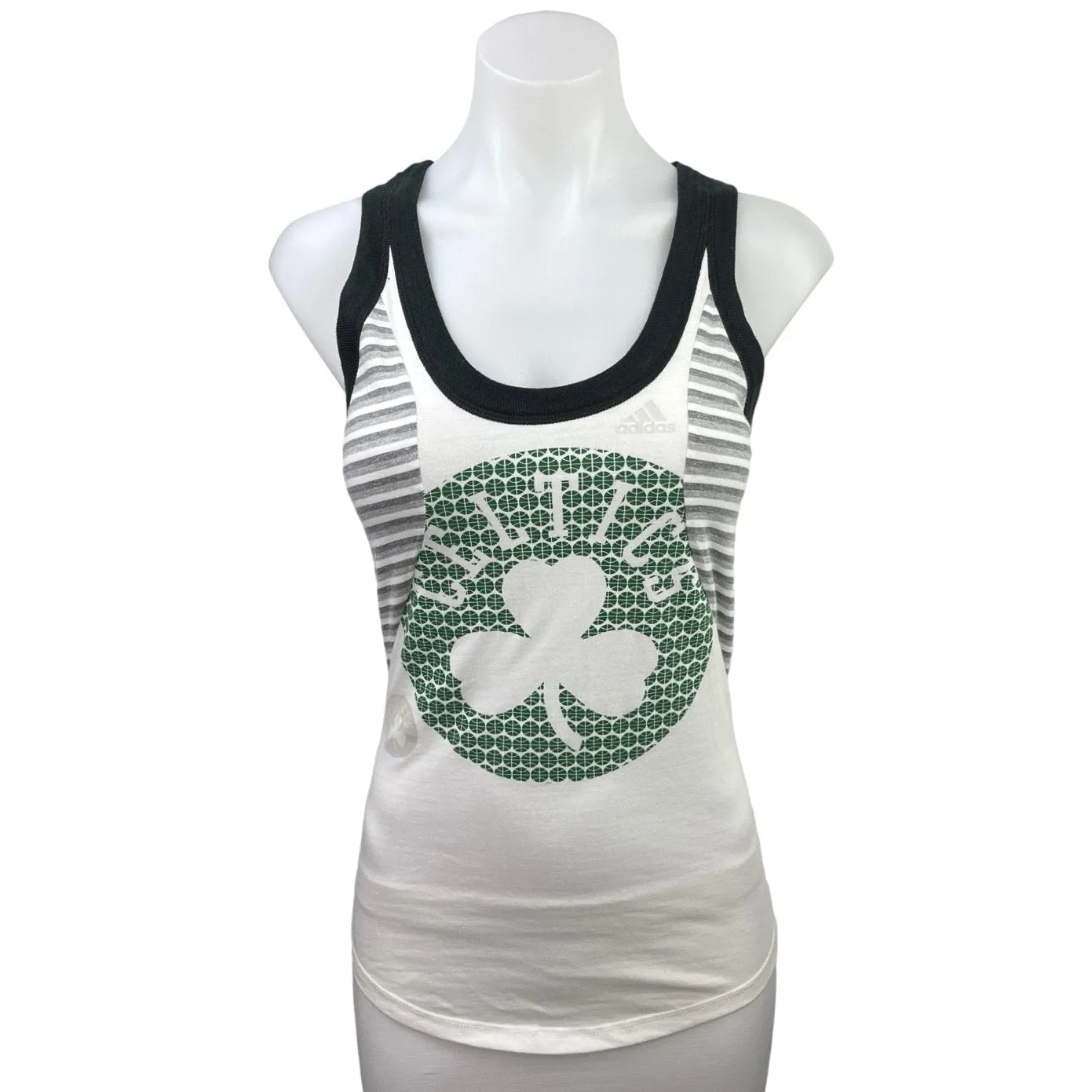 Adidas x NBA Boston Celtics White Gray Striped Racerback Basketball Tank Top S