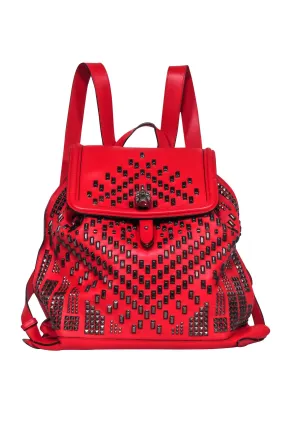 Alexander McQueen - Red Leather Studded Front Backpack