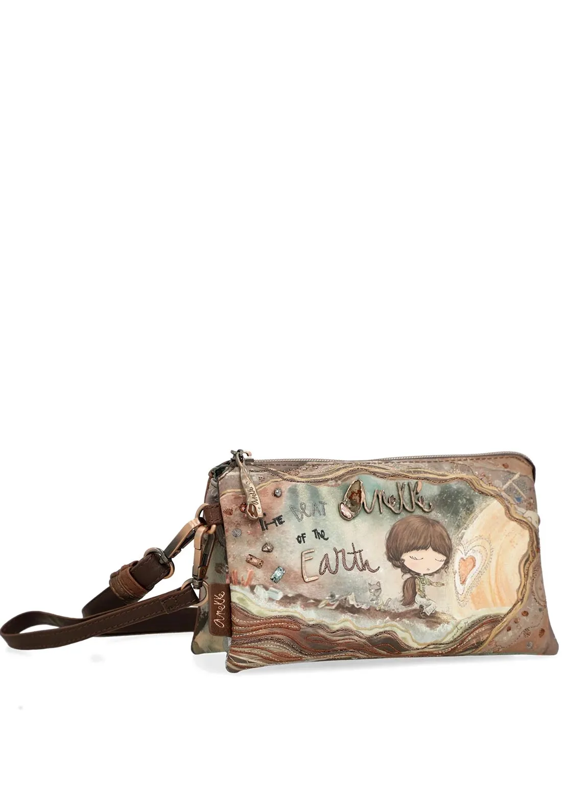 Anekke Printed Embellished Crossbody Bag, Brown Multi