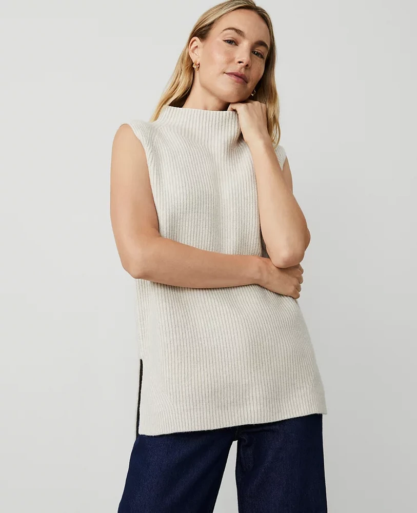 Ann Taylor Ribbed Mock Neck Vest Women's