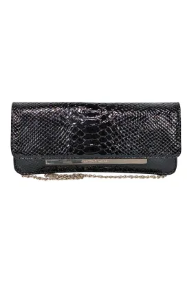 Antonio Melani - Black Patent Croc Embossed Shoulder Bag with Chain Strap