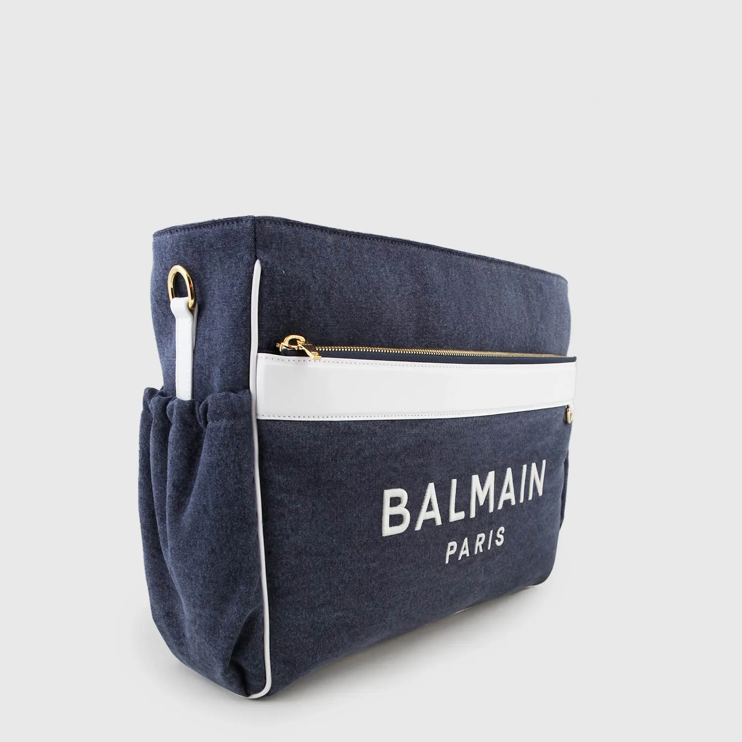 Balmain Blue Jeans Effect Bag With Gold And White Details