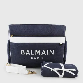 Balmain Blue Jeans Effect Bag With Gold And White Details