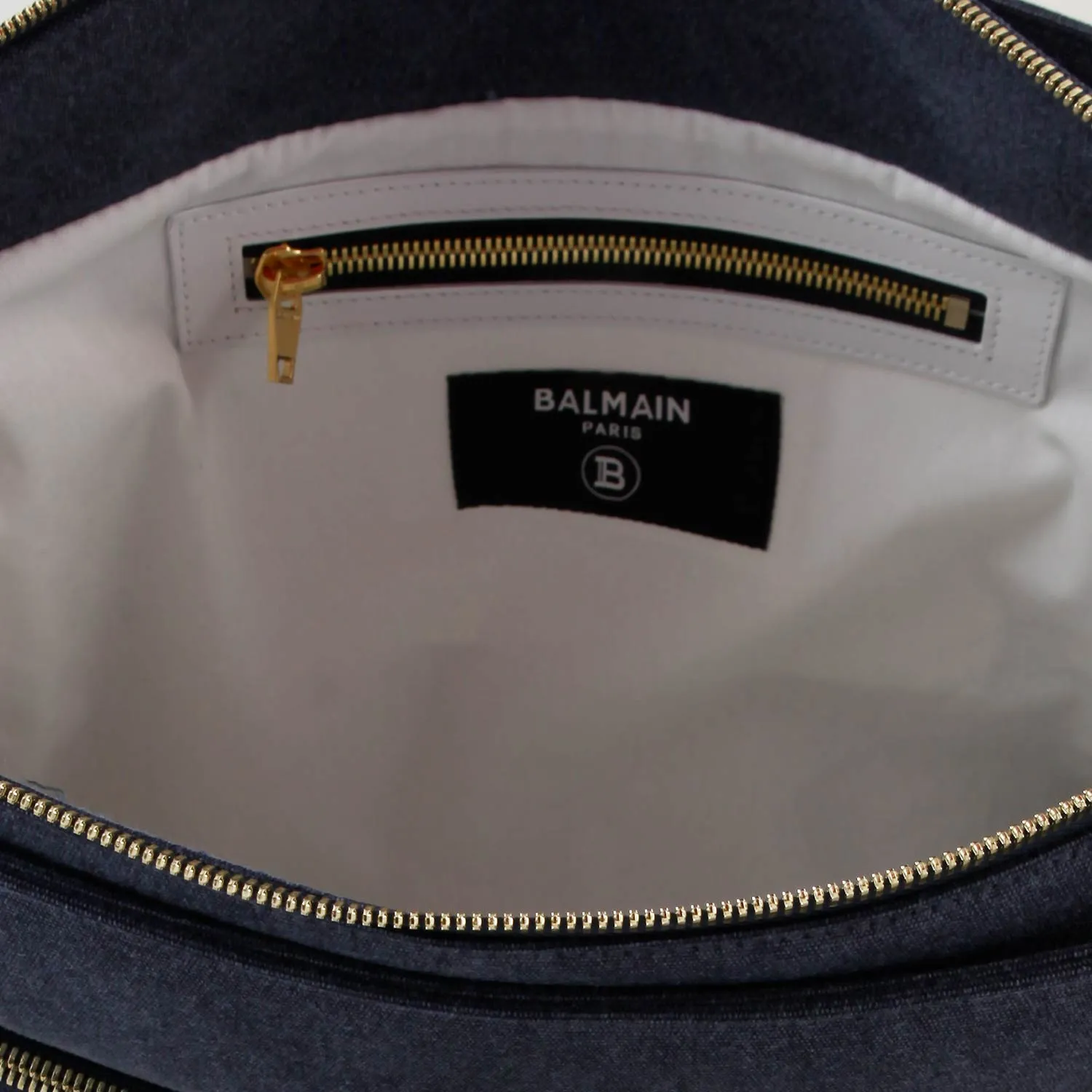 Balmain Blue Jeans Effect Bag With Gold And White Details