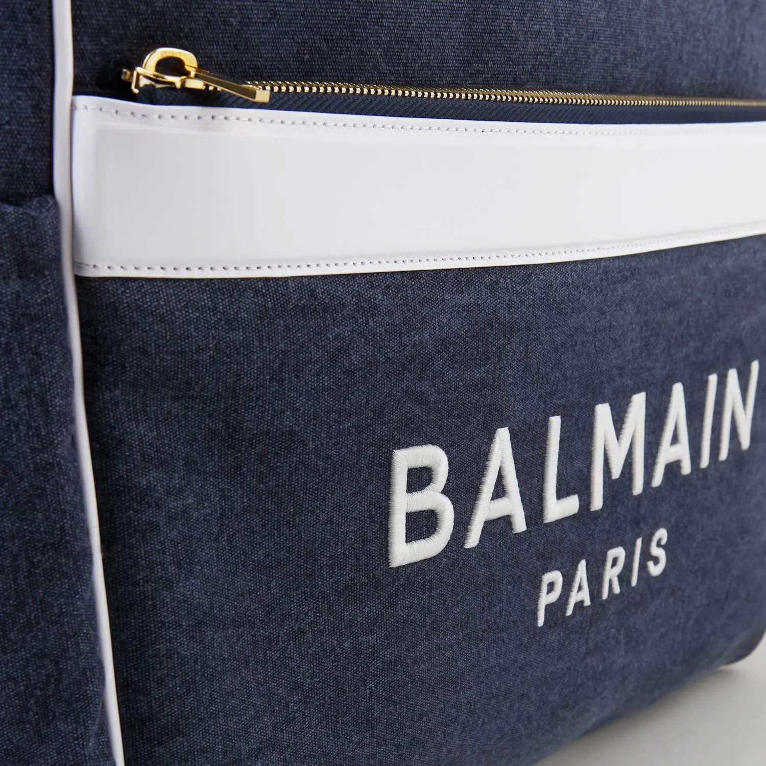 Balmain Blue Jeans Effect Bag With Gold And White Details