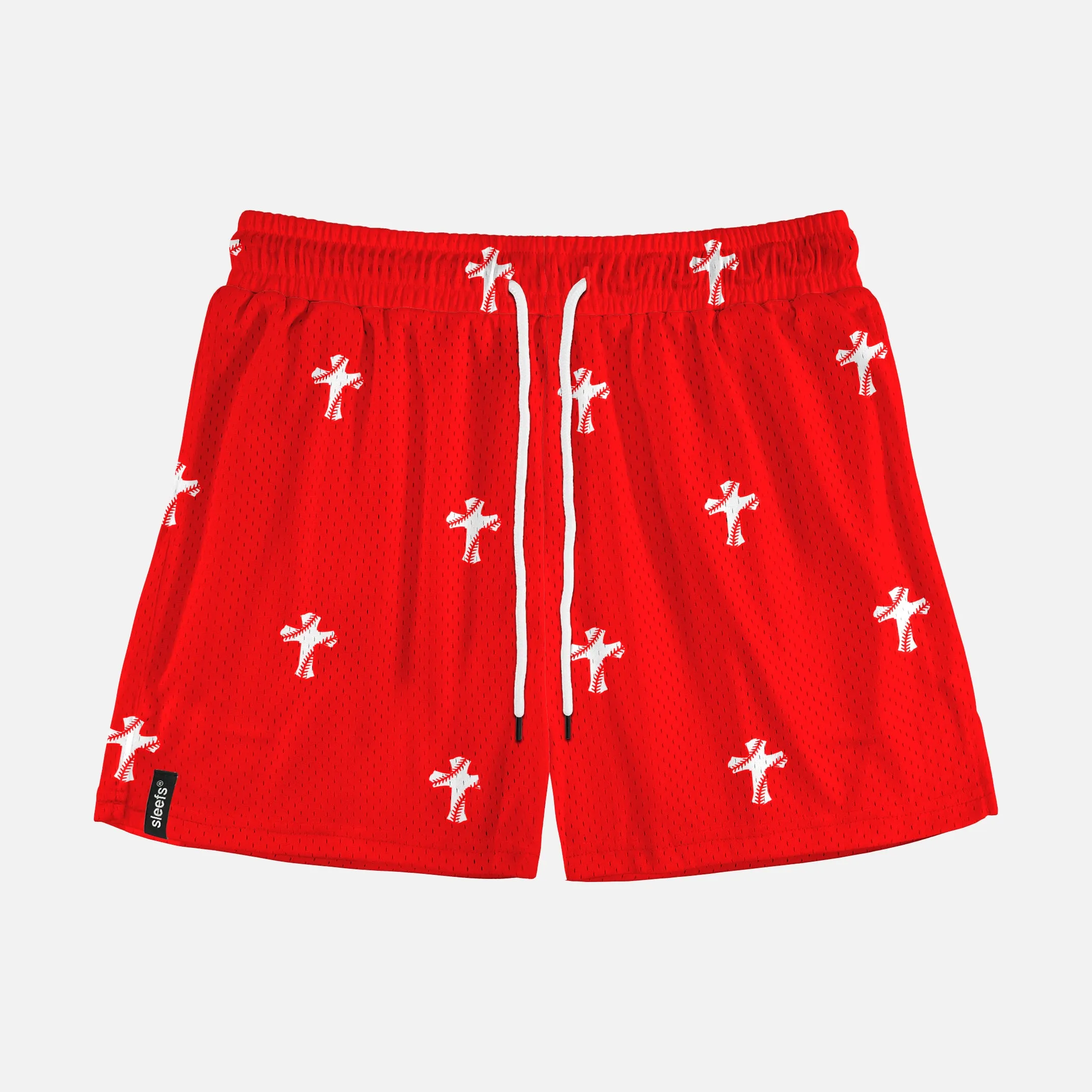 Baseball Cross Pattern Red Shorts - 5