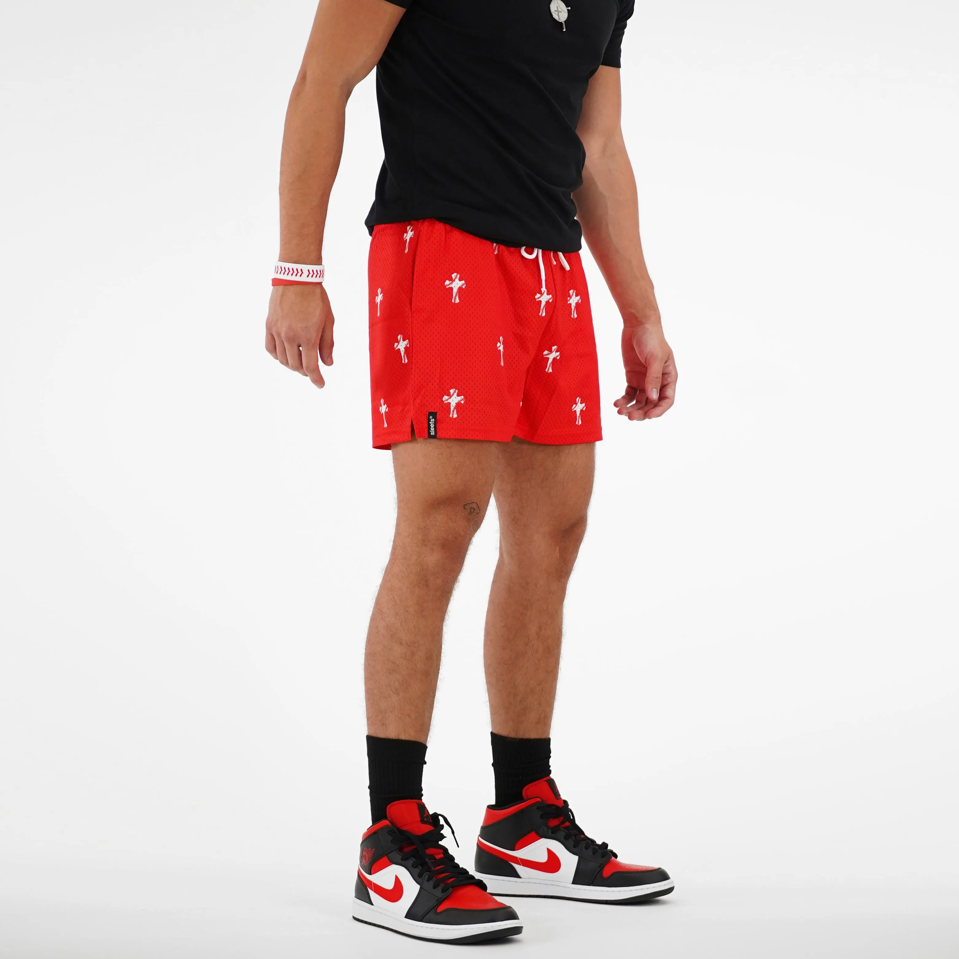 Baseball Cross Pattern Red Shorts - 5