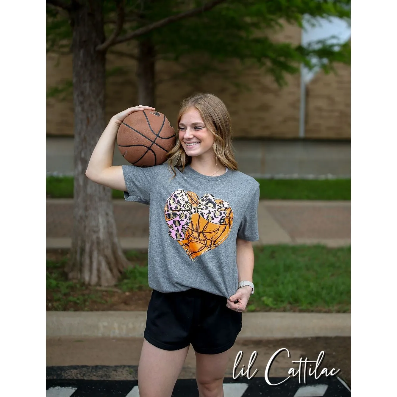 Basketball Heart with Bow Tee