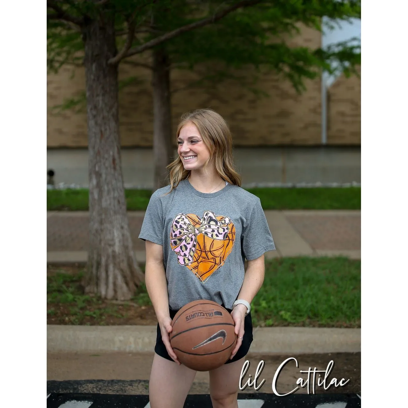 Basketball Heart with Bow Tee