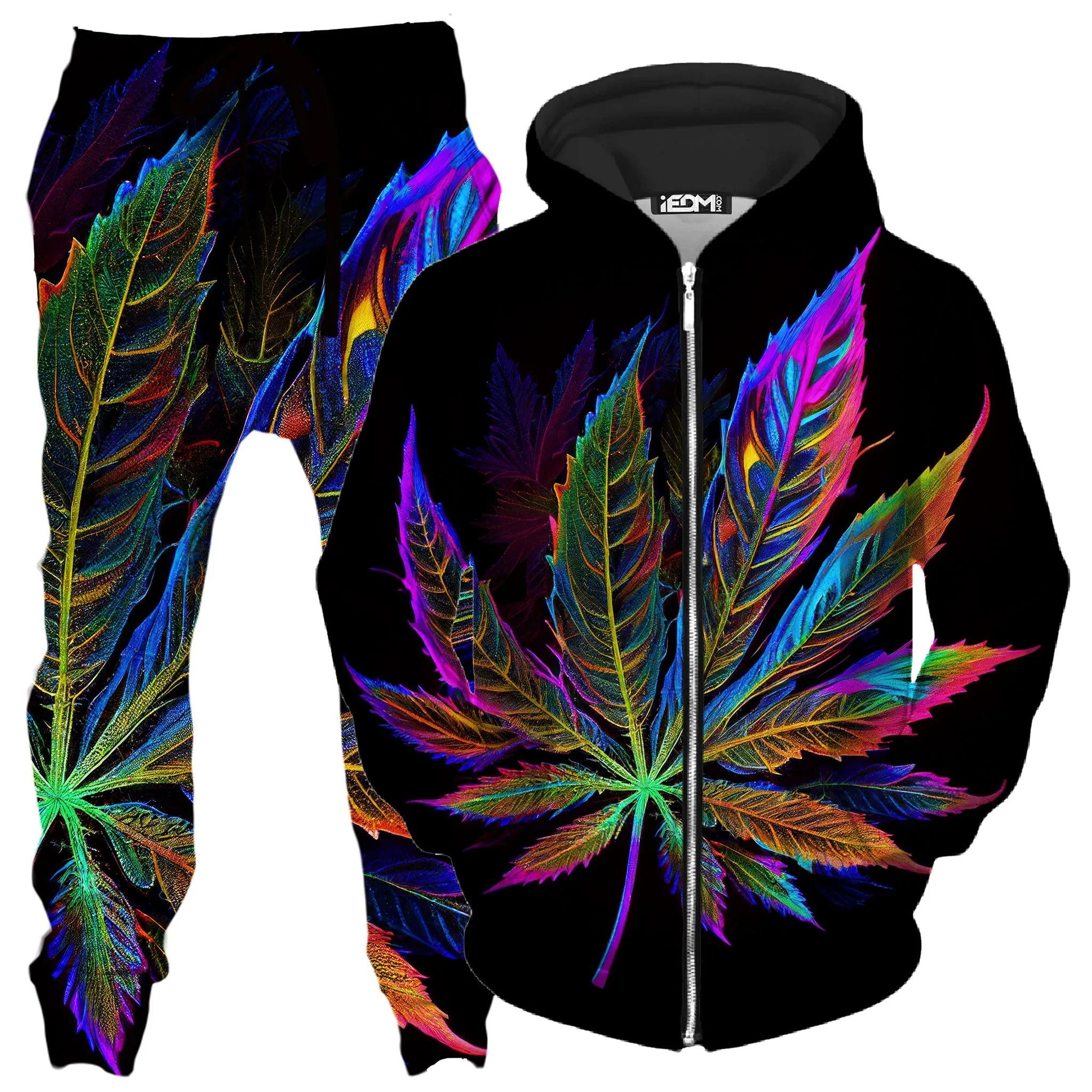 Blacklight Weed Zip-Up Hoodie and Joggers Combo