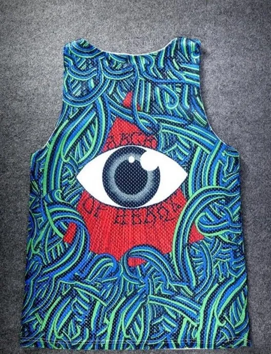 Blue Bloody Totem Triangle Eyes Net Sleeveless Mens T-shirt Vest Sports Tank Top