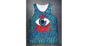 Blue Bloody Totem Triangle Eyes Net Sleeveless Mens T-shirt Vest Sports Tank Top