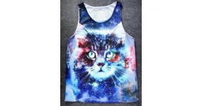 Blue Galaxy Universe Cat Net Sleeveless Mens T-shirt Vest Sports Tank Top