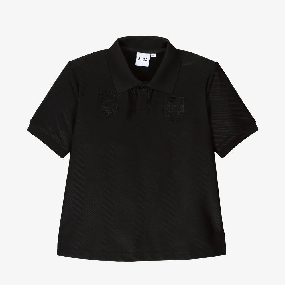 Boys Black Football Polo Shirt