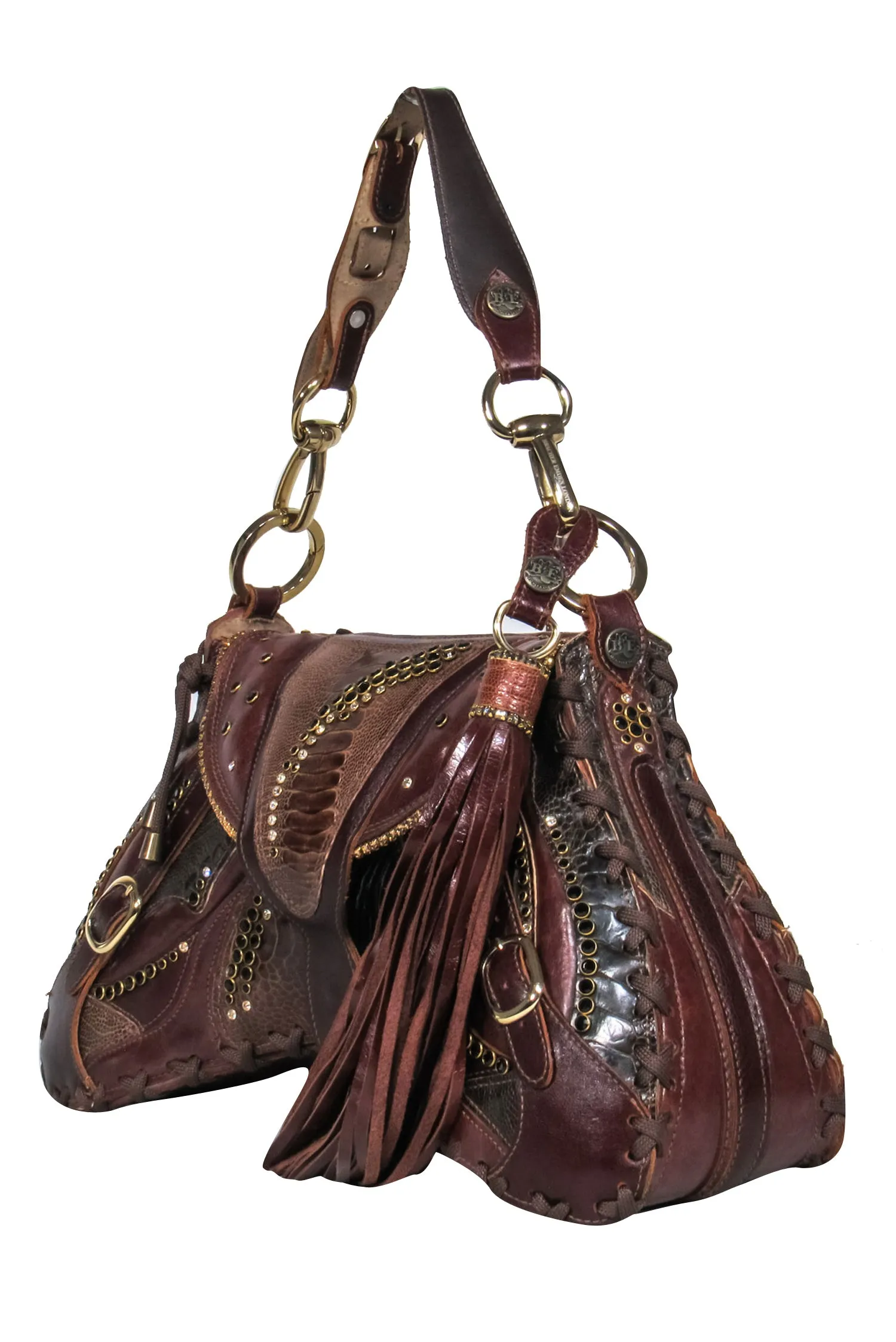 Bracher Edmen - Brown Leather Jewel Detail Butterfly Shoulder Bag