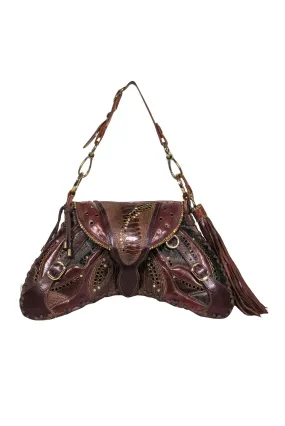 Bracher Edmen - Brown Leather Jewel Detail Butterfly Shoulder Bag