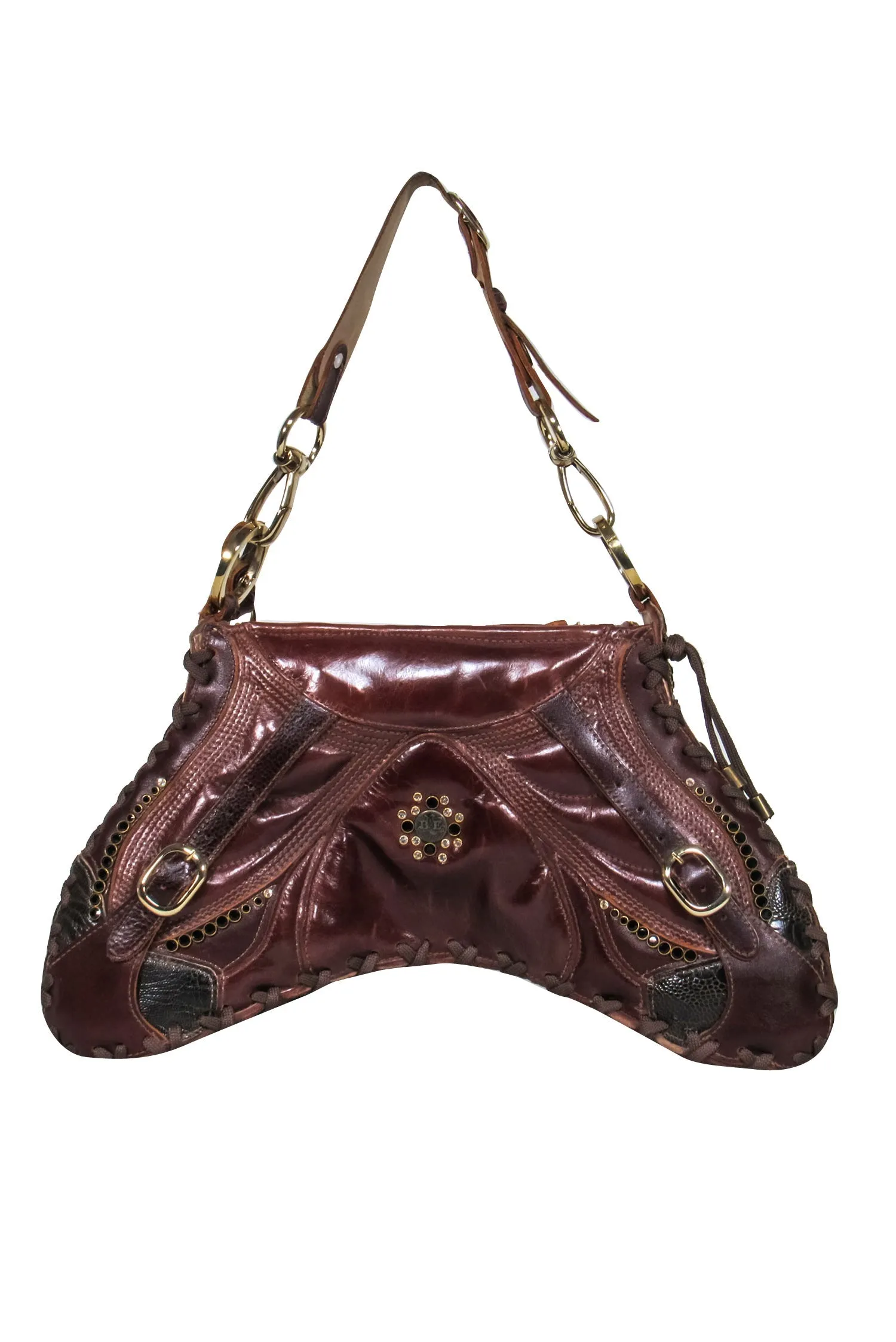 Bracher Edmen - Brown Leather Jewel Detail Butterfly Shoulder Bag