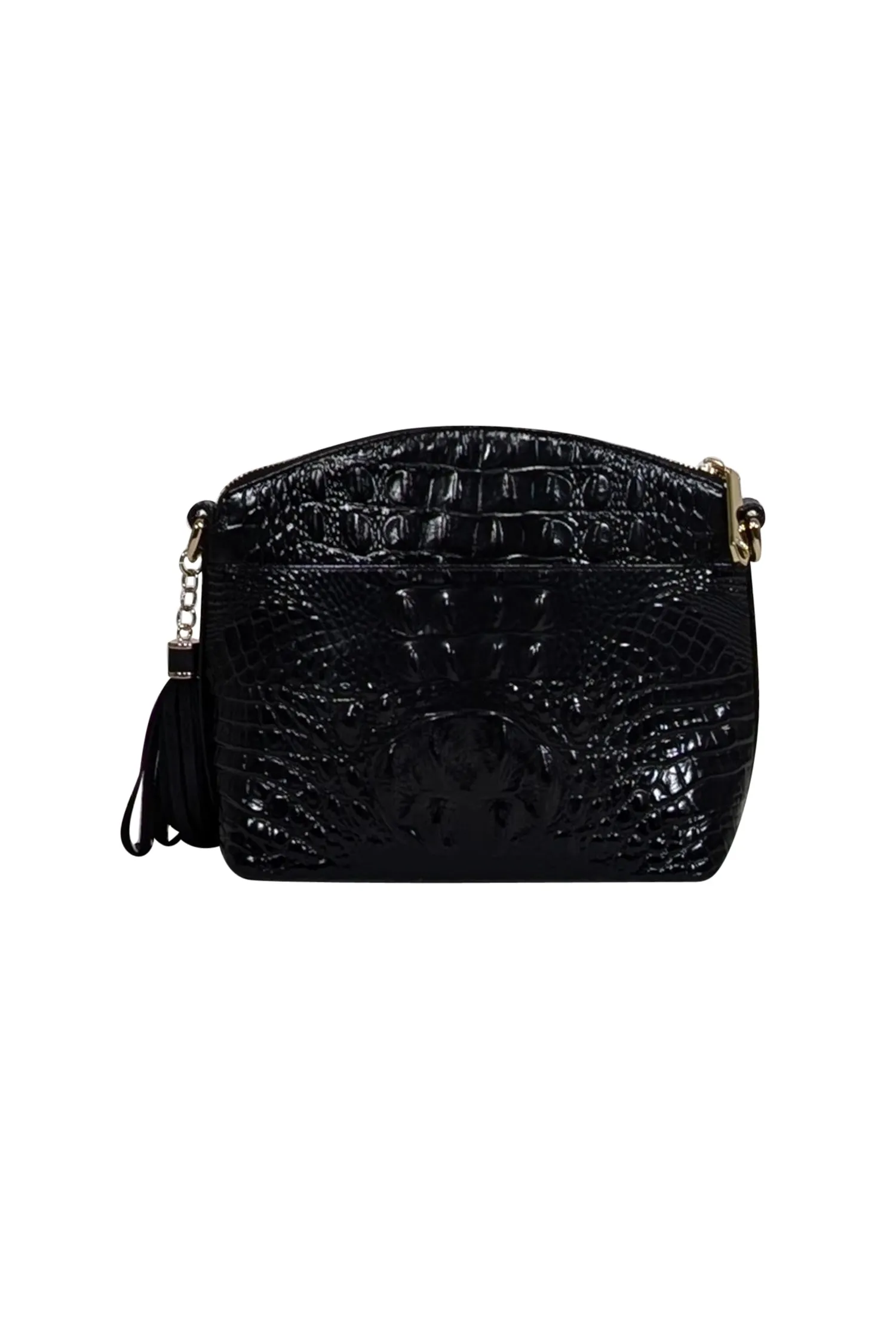 Brahmin - Black Croc Embossed Sides w/ Gold Studded Front Detail Shoulder Bag