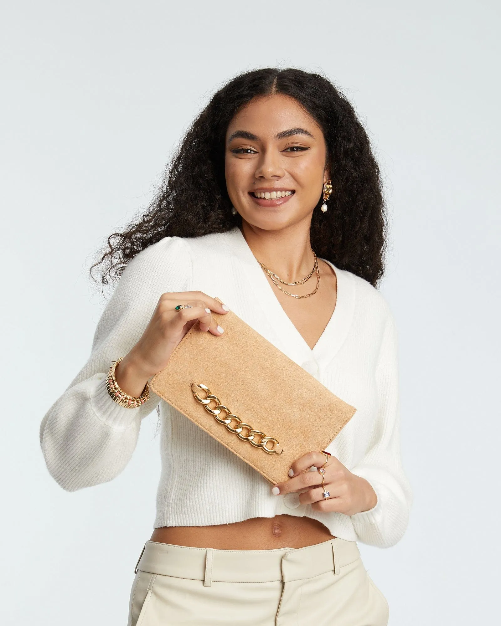 Caramel Veronika Chain Clutch Bag