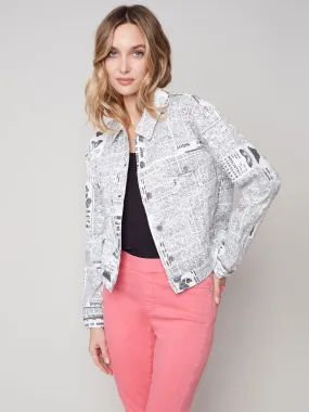 Charlie B Printed News Oversized Denim Jacket