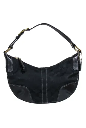 Coach - Black Monogram Shoulder Bag w/ Leather Trim