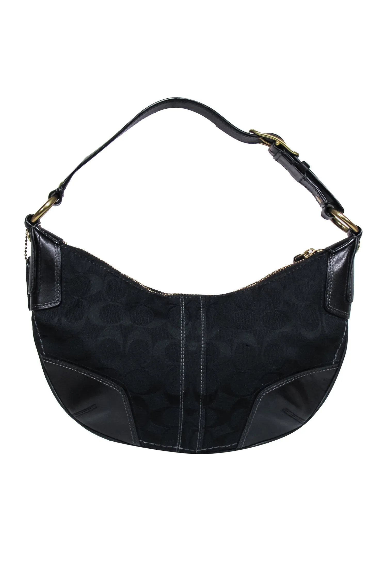 Coach - Black Monogram Shoulder Bag w/ Leather Trim