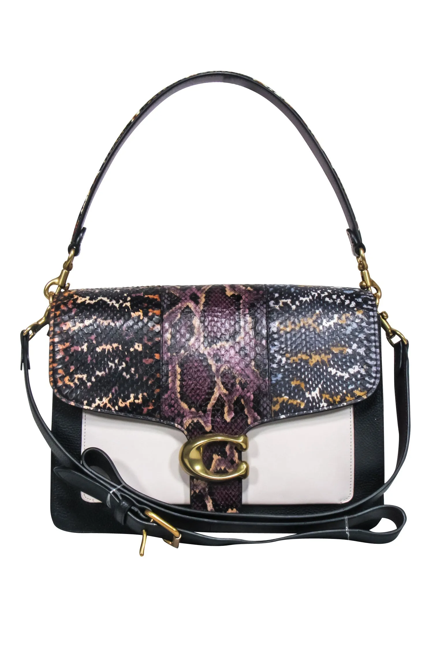 Coach - Black Pebbled Leather w/ Ivory & Multi Color Snake Embossed Shoulder Bag