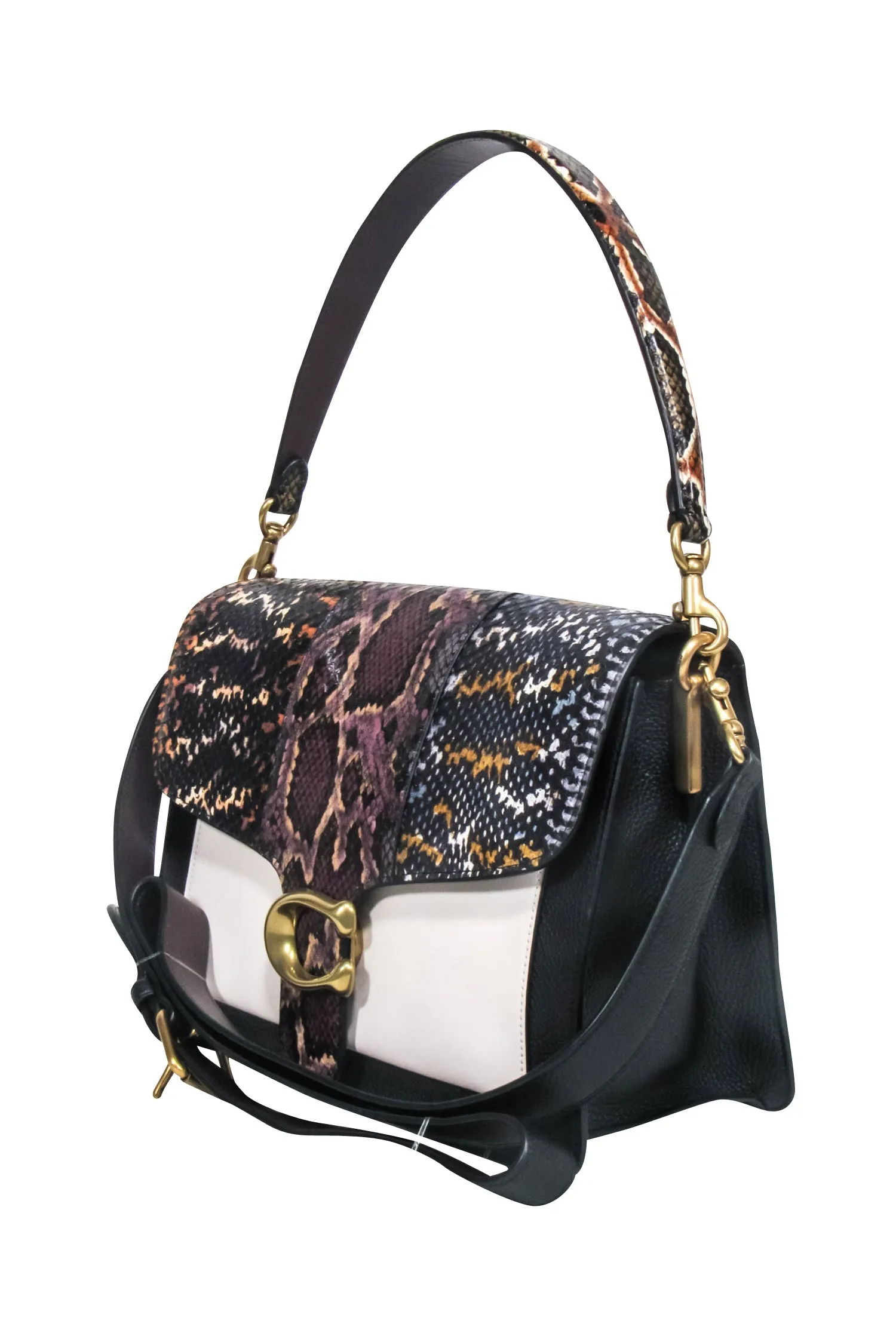 Coach - Black Pebbled Leather w/ Ivory & Multi Color Snake Embossed Shoulder Bag