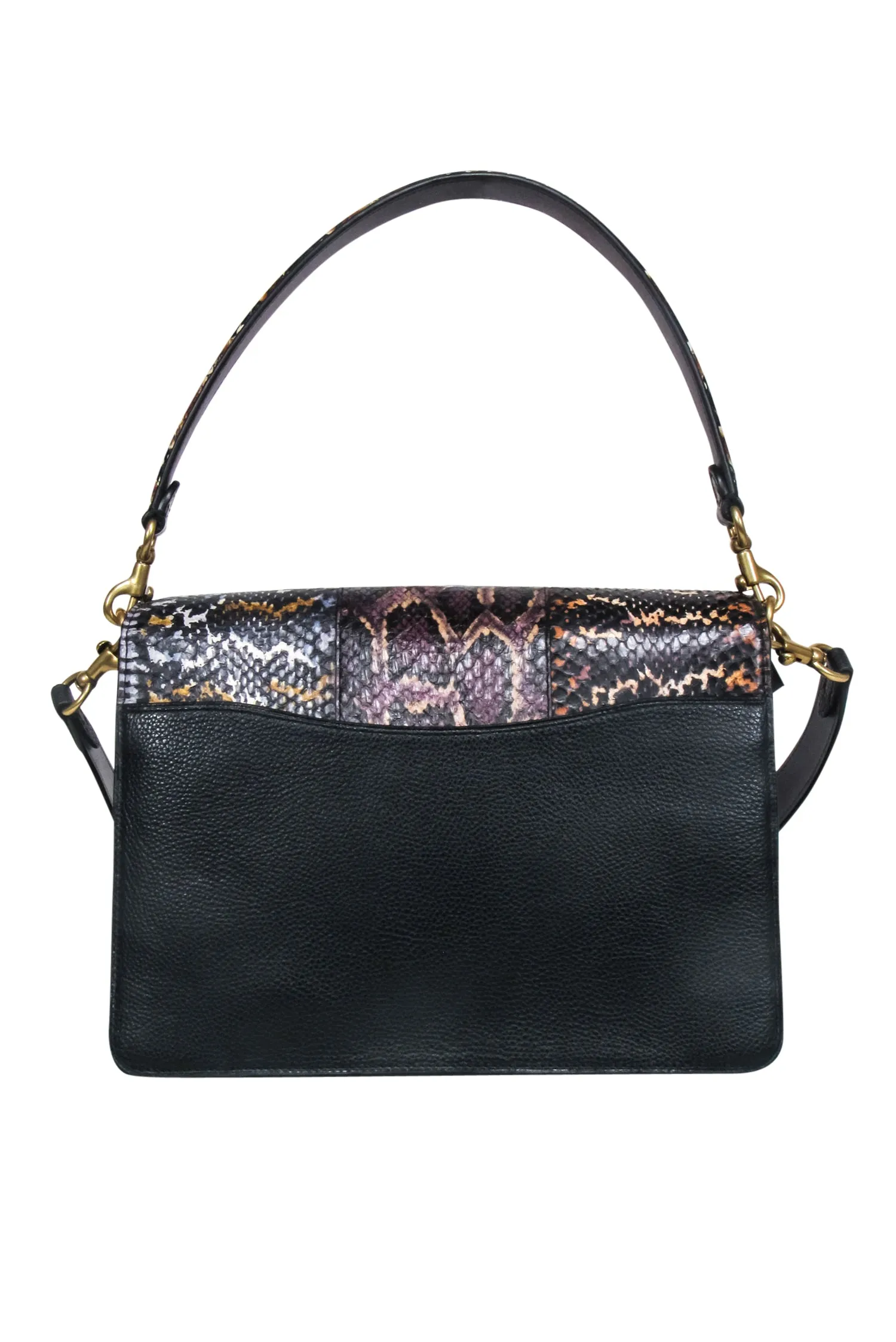 Coach - Black Pebbled Leather w/ Ivory & Multi Color Snake Embossed Shoulder Bag