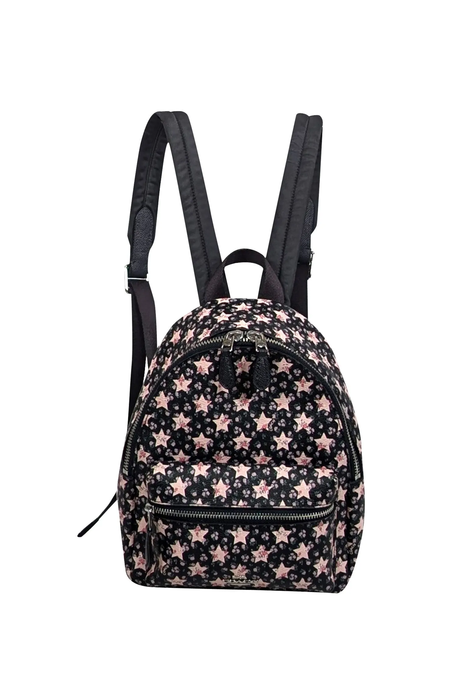 Coach - Black w/ Pink Star Print Coated Canvas Mini Backpack