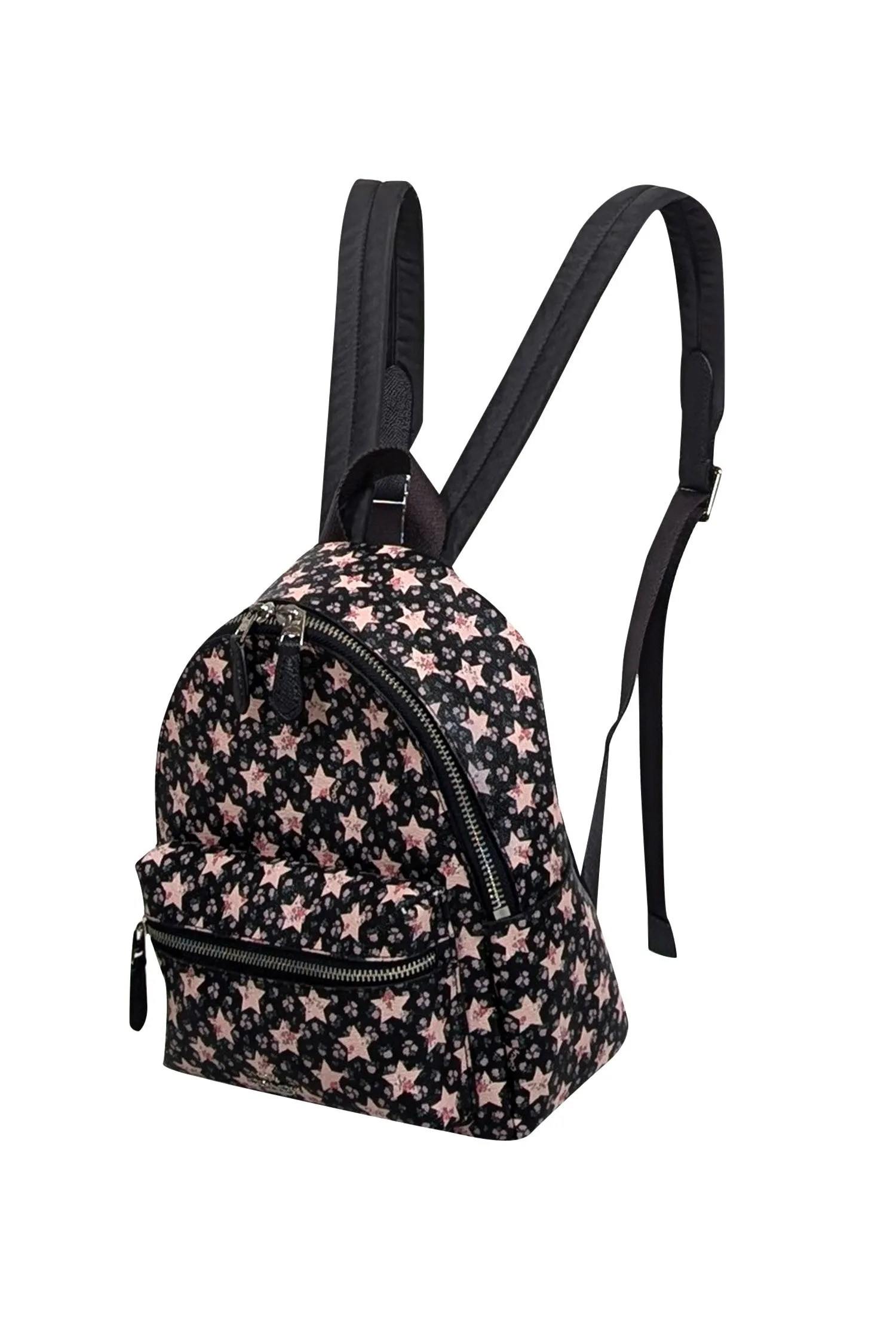 Coach - Black w/ Pink Star Print Coated Canvas Mini Backpack