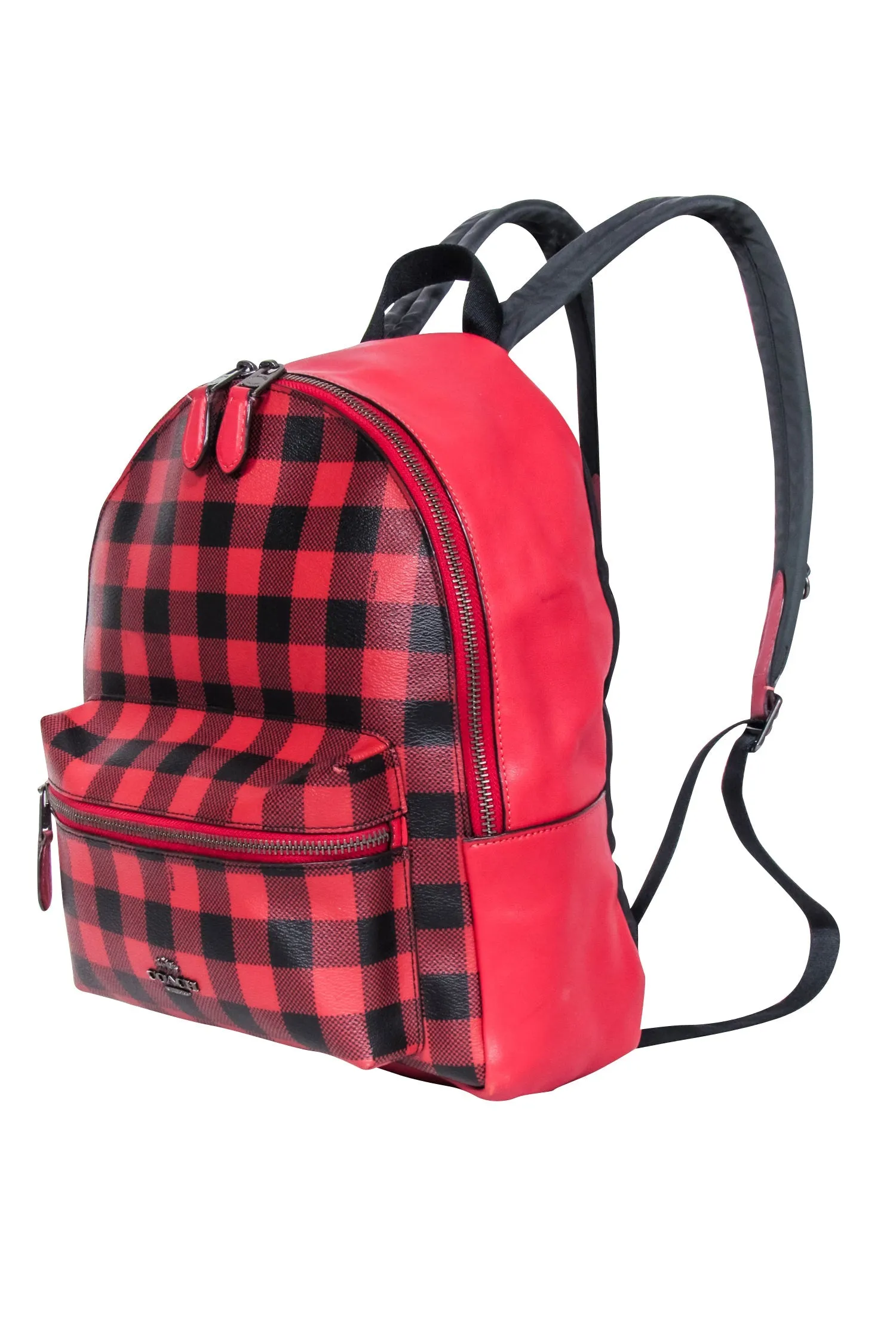 Coach - Red & Black Gingham Print Medium Charlie Backpack