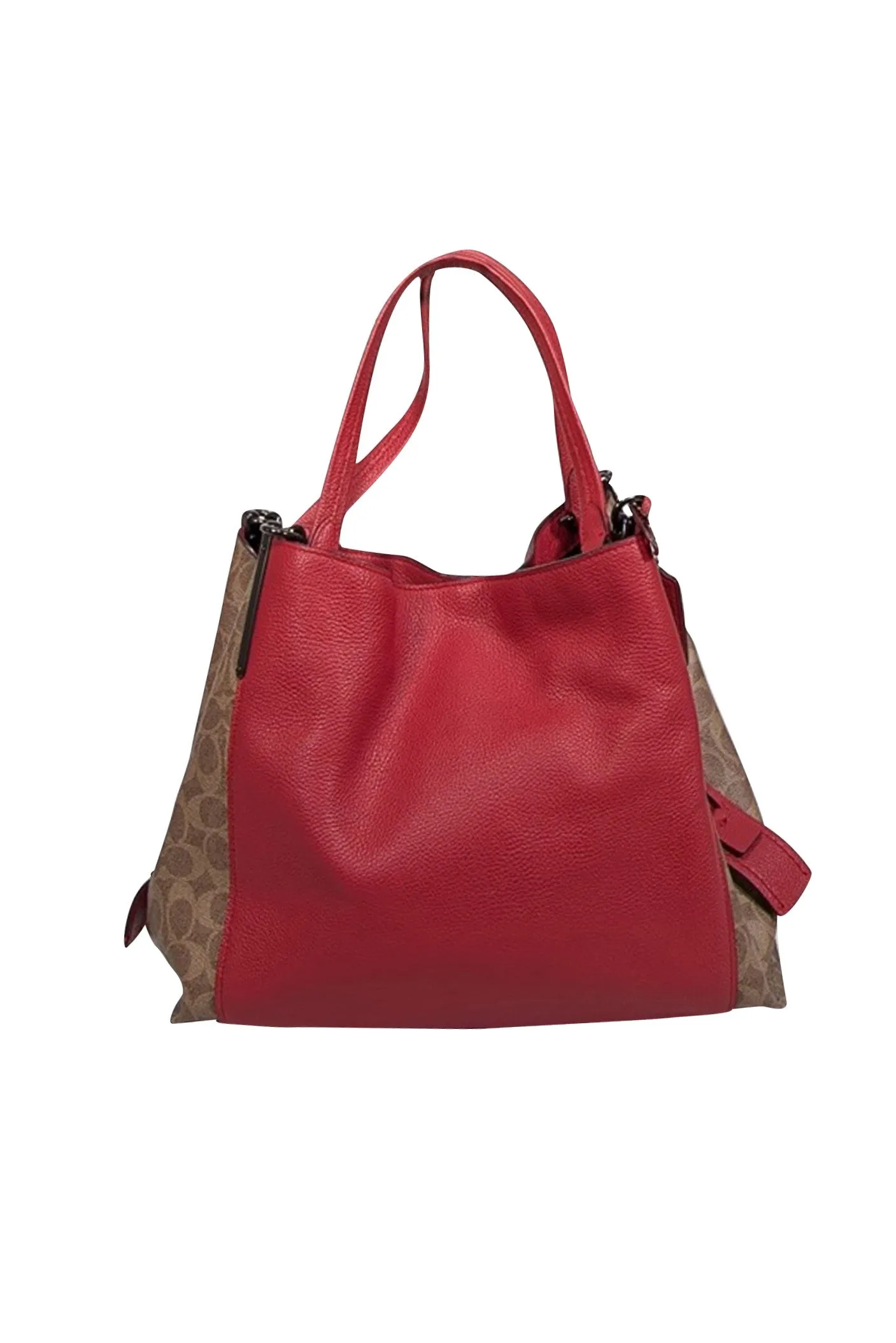 Coach - Red Pebbled Leather w/ Tan Monogram Coated Canvas Shoulder Bag