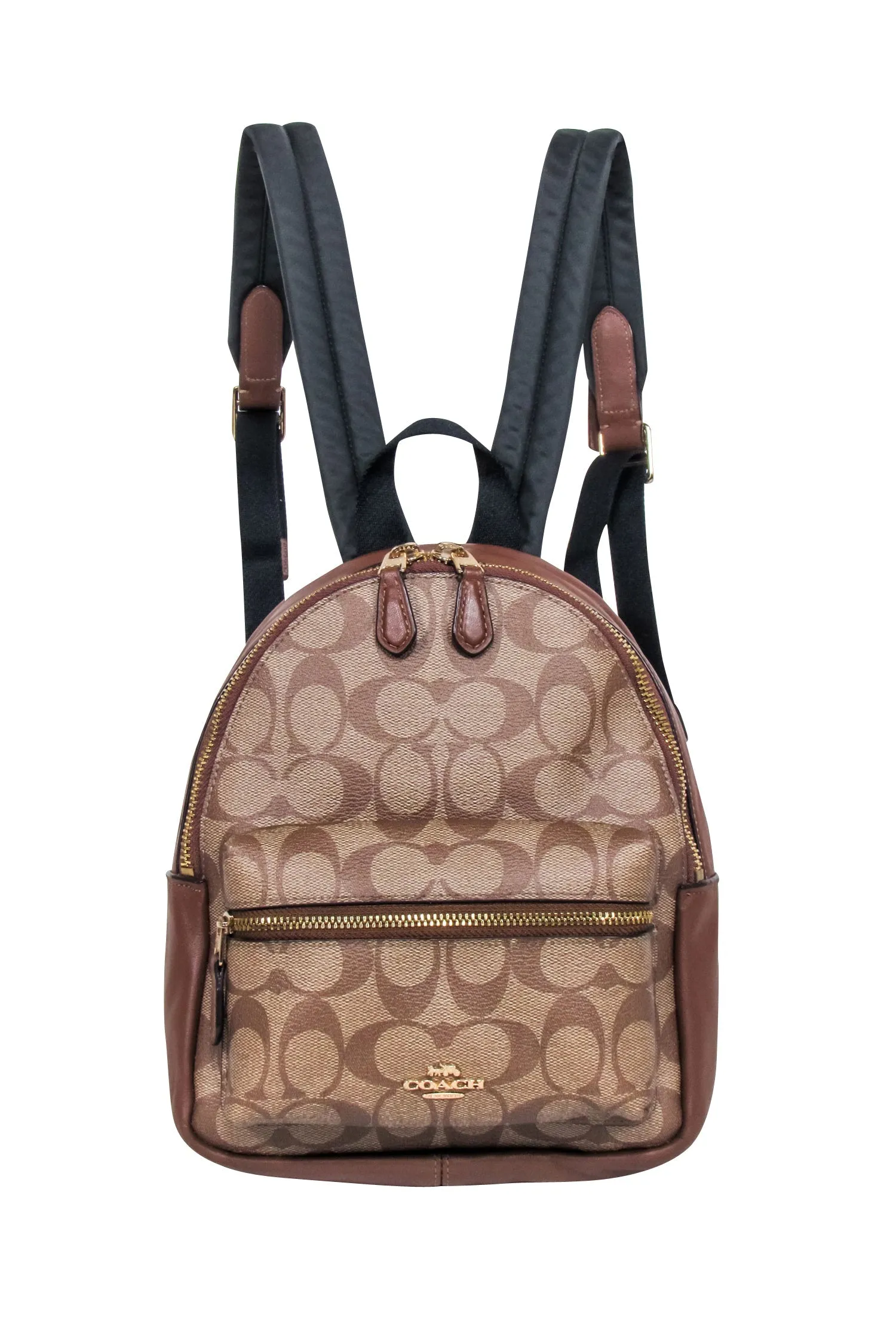 Coach - Tan & Brown Monogram Coated Canvas & Leather Mini Backpack