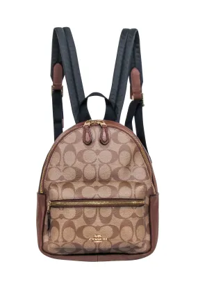 Coach - Tan & Brown Monogram Coated Canvas & Leather Mini Backpack