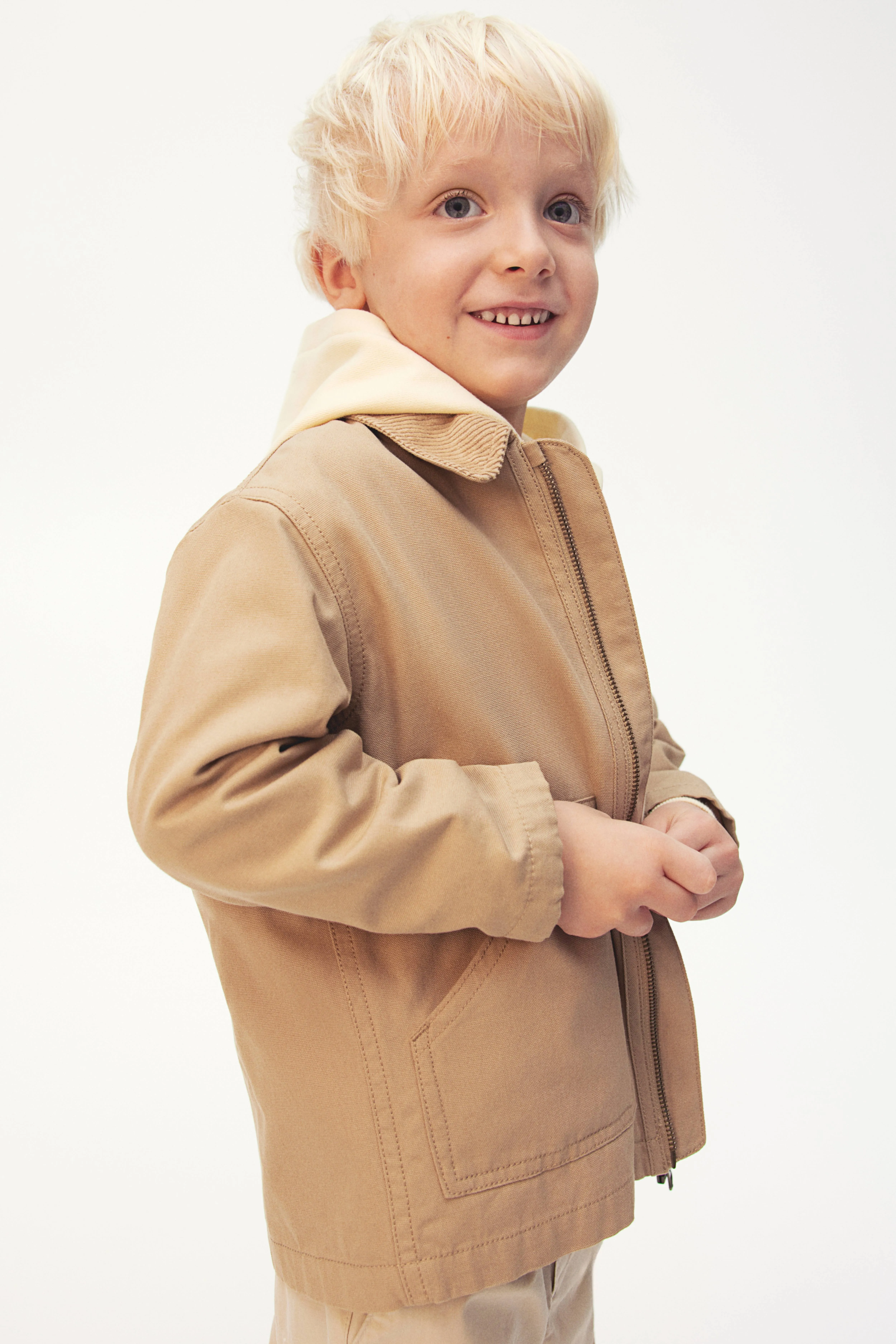 Cotton canvas jacket - Round neck - Long sleeve - Beige - Kids | H&M GB