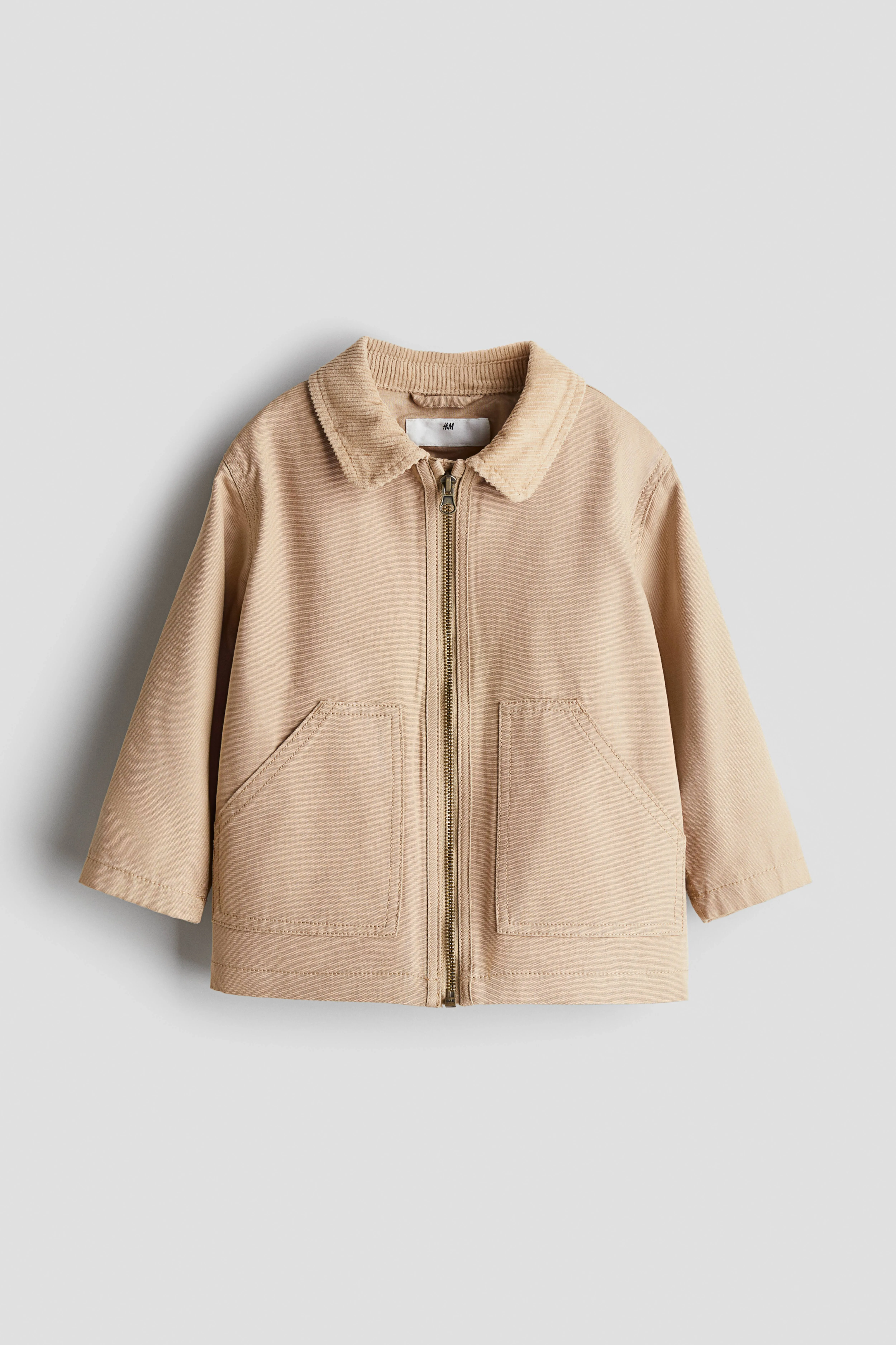 Cotton canvas jacket - Round neck - Long sleeve - Beige - Kids | H&M GB