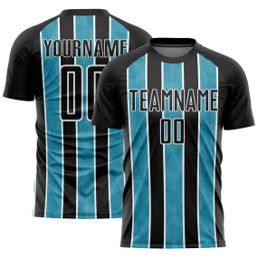 Custom Black Panther Blue-White Stripes Sublimation Soccer Uniform Jersey