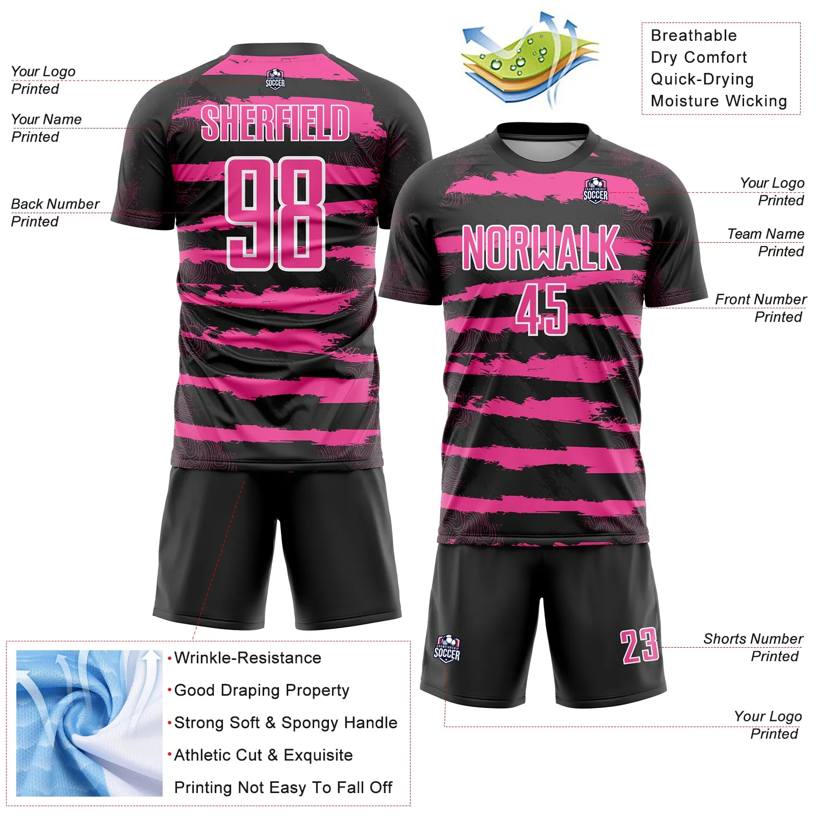 Custom Black Pink-White Sublimation Soccer Uniform Jersey