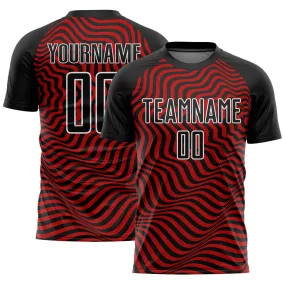 Custom Black Red-White Wavy Lines Sublimation Soccer Uniform Jersey