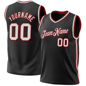 Custom Black White-Red Authentic Throwback Basketball Jersey