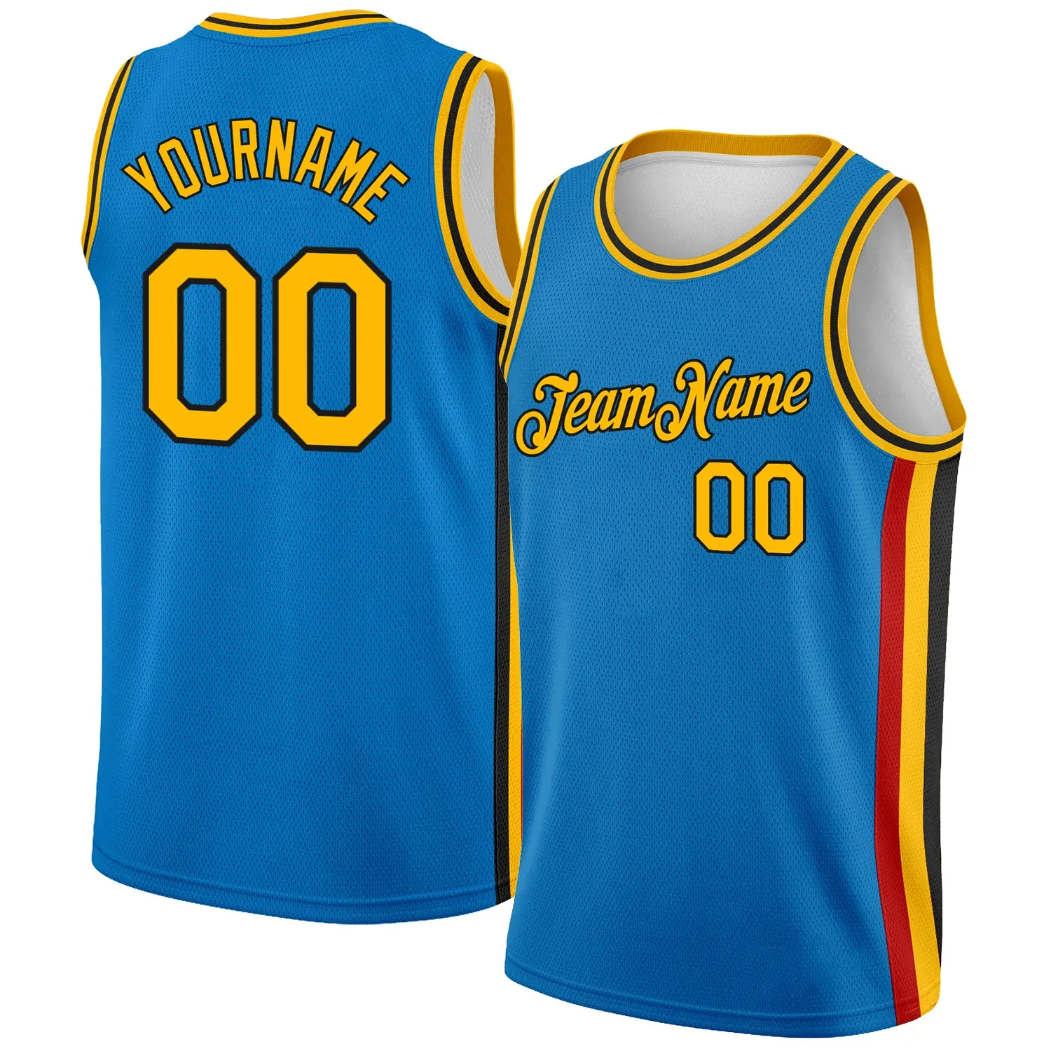 Custom Blue Gold-Black Side Stripes Authentic City Edition Basketball Jersey