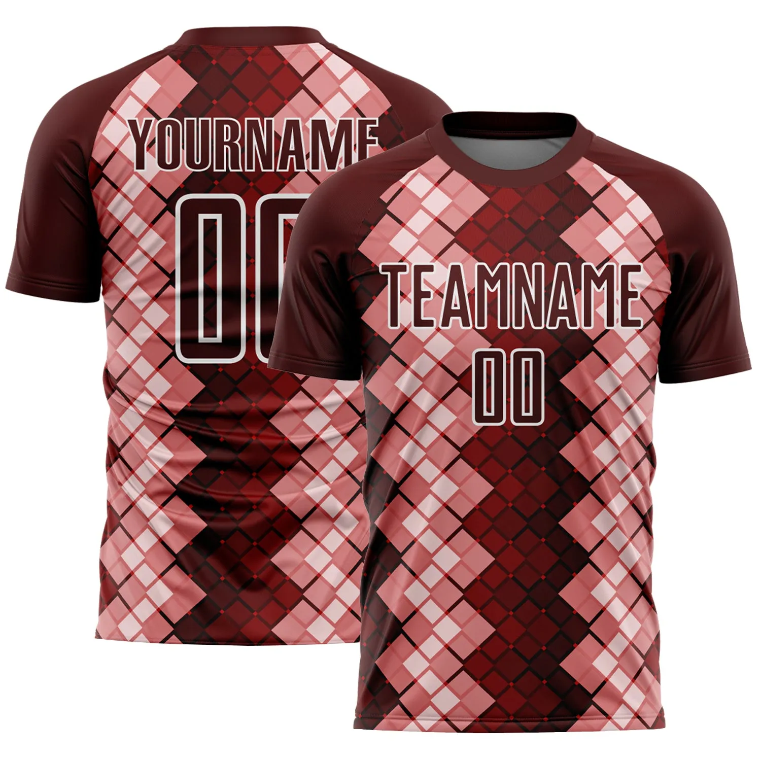 Custom Burgundy White Geometric Shapes Sublimation Soccer Uniform Jersey